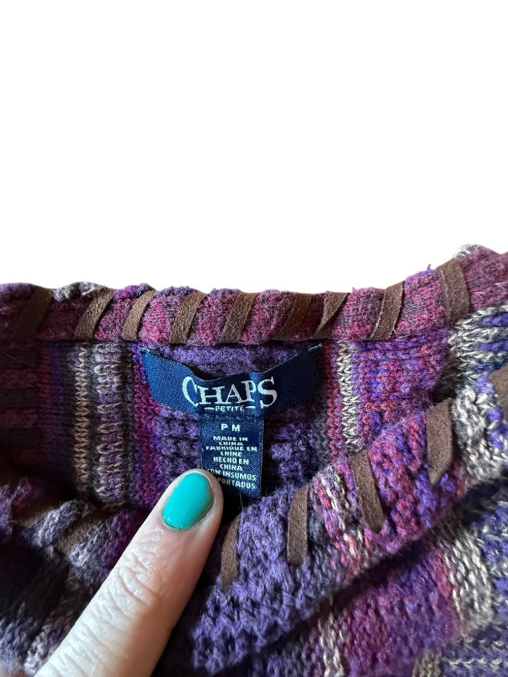 Chaps Purple Cotton Striped Pullover Hippie Sweater Size Petite Medium - Picture 3 of 6